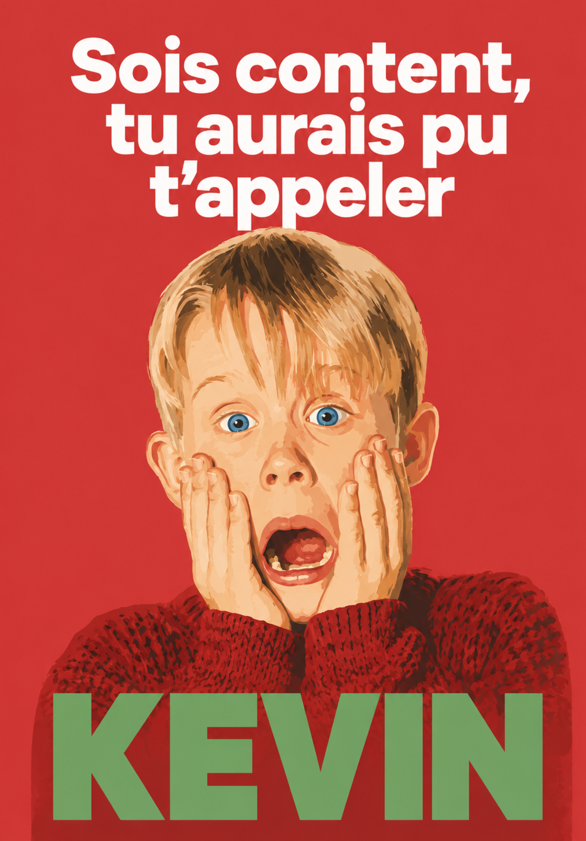 Carte personnalisée avec le message 'Sois content Kévin