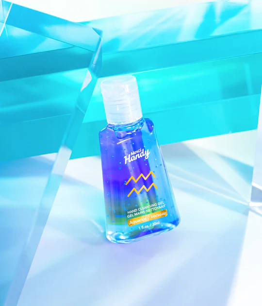 Gel pour les mains Verseau avec motif zodiacal distinctif.