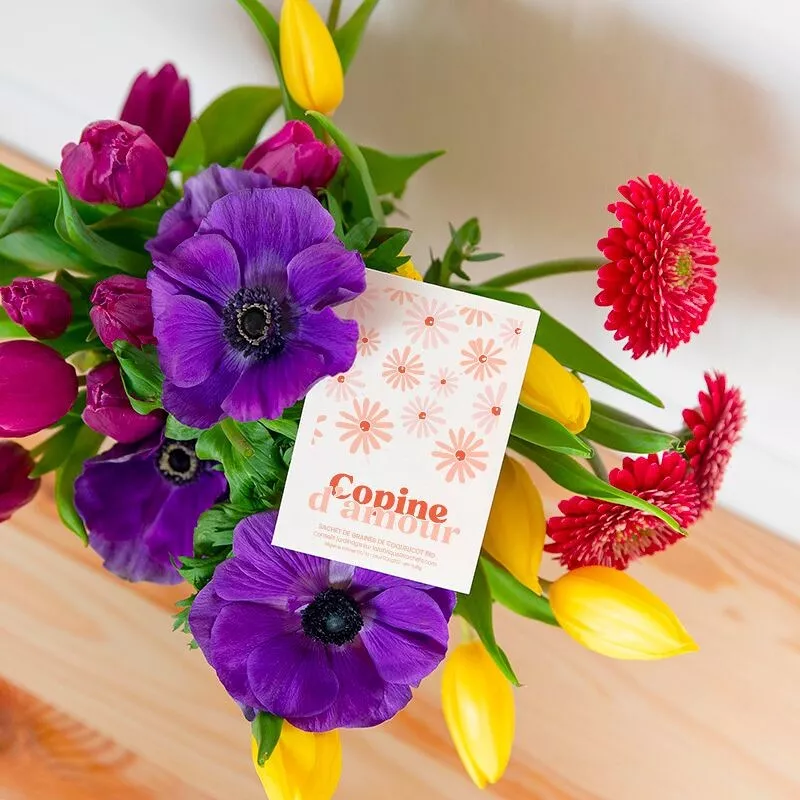 Sachet de graines avec motif floral délicat pour amitié