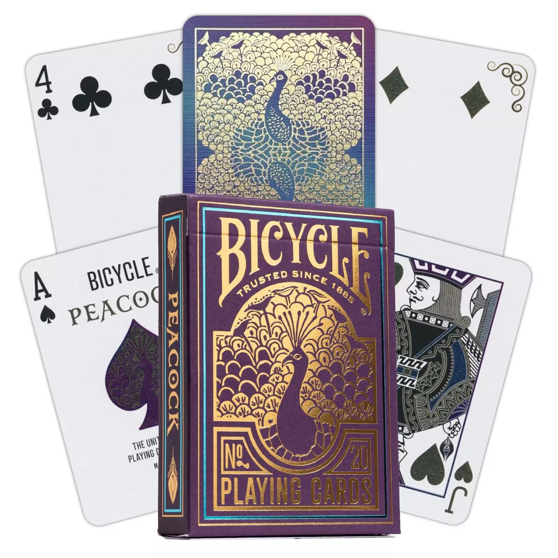Jeu de cartes Bicycle Purple avec reflets brillants en gros plan