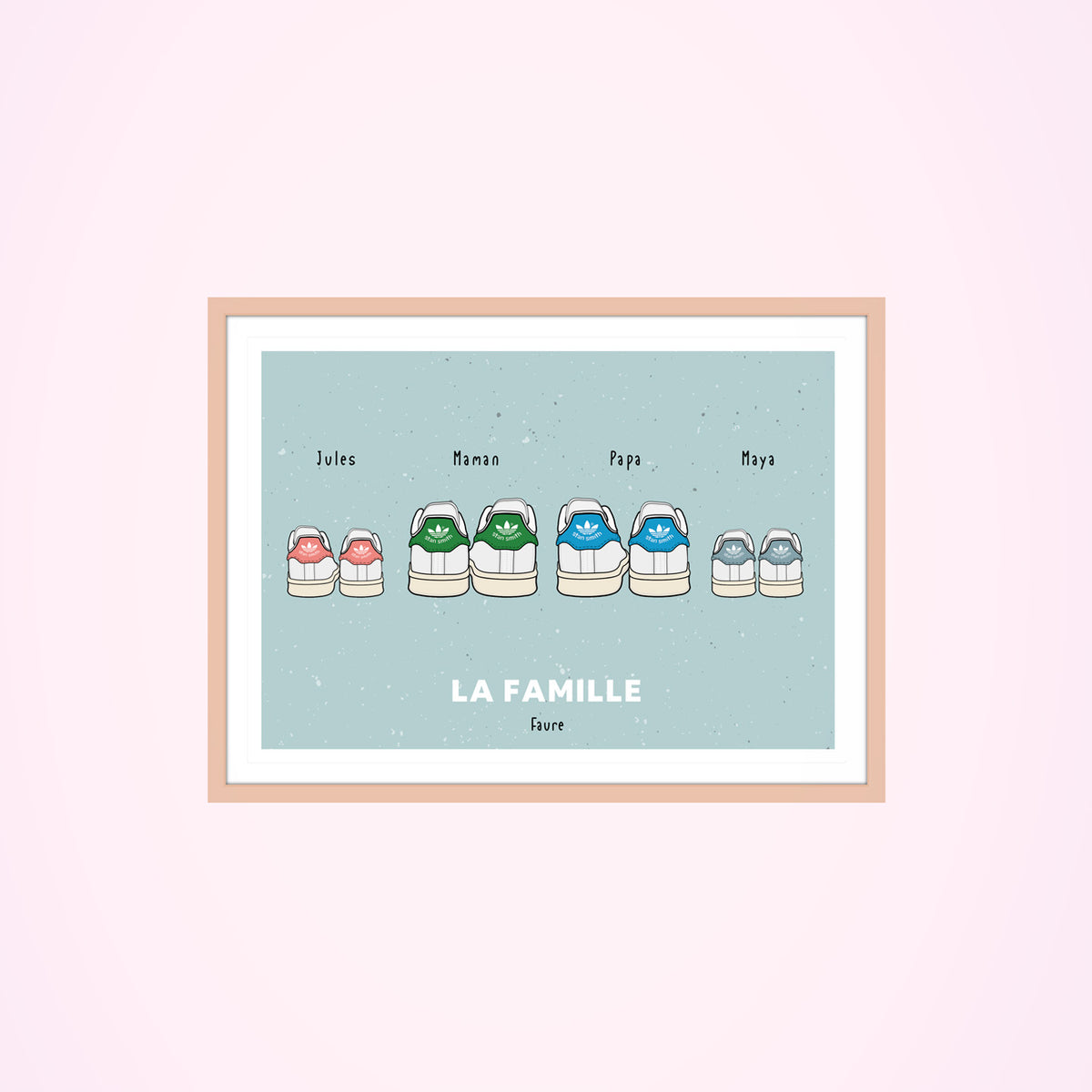 Affiche illustrant des baskets blanches sur fond minimaliste.
