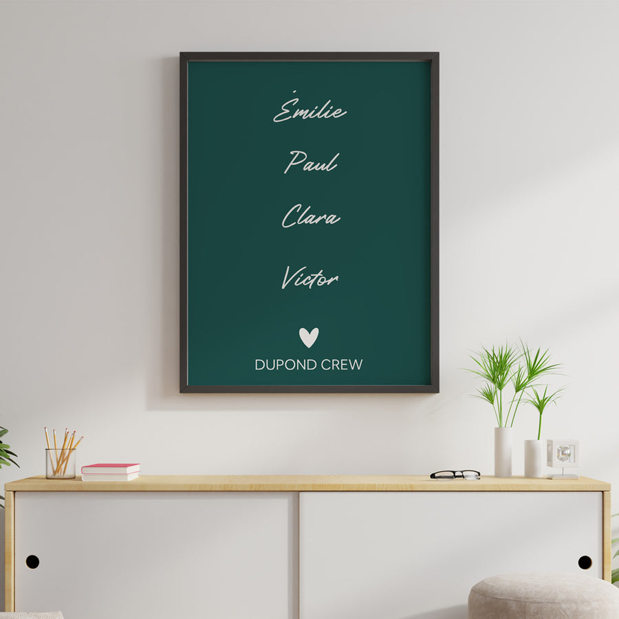 Affiche personnalisée avec prénoms en écriture élégante