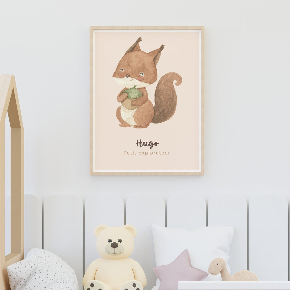 Affiche aquarelle d'animaux pour chambre d'enfant, détails doux.