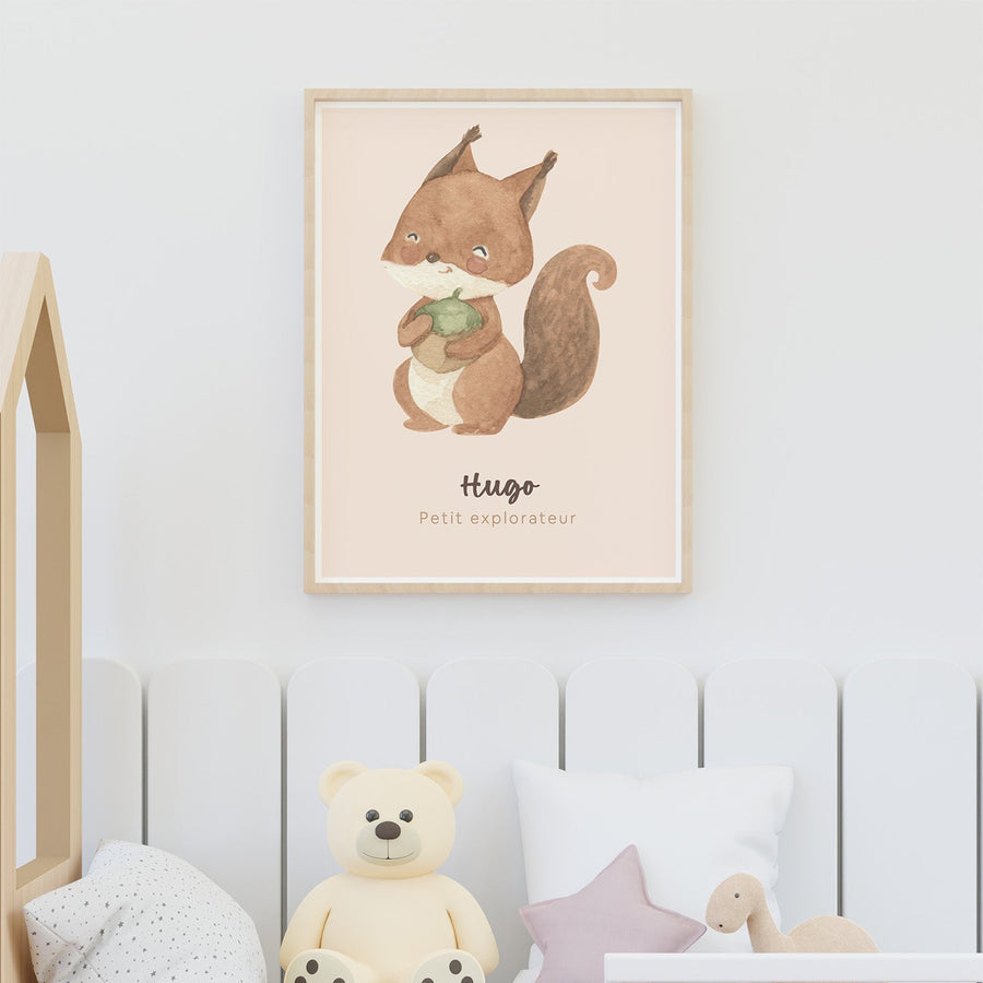 Affiche aquarelle d'animaux pour chambre d'enfant, détails doux.