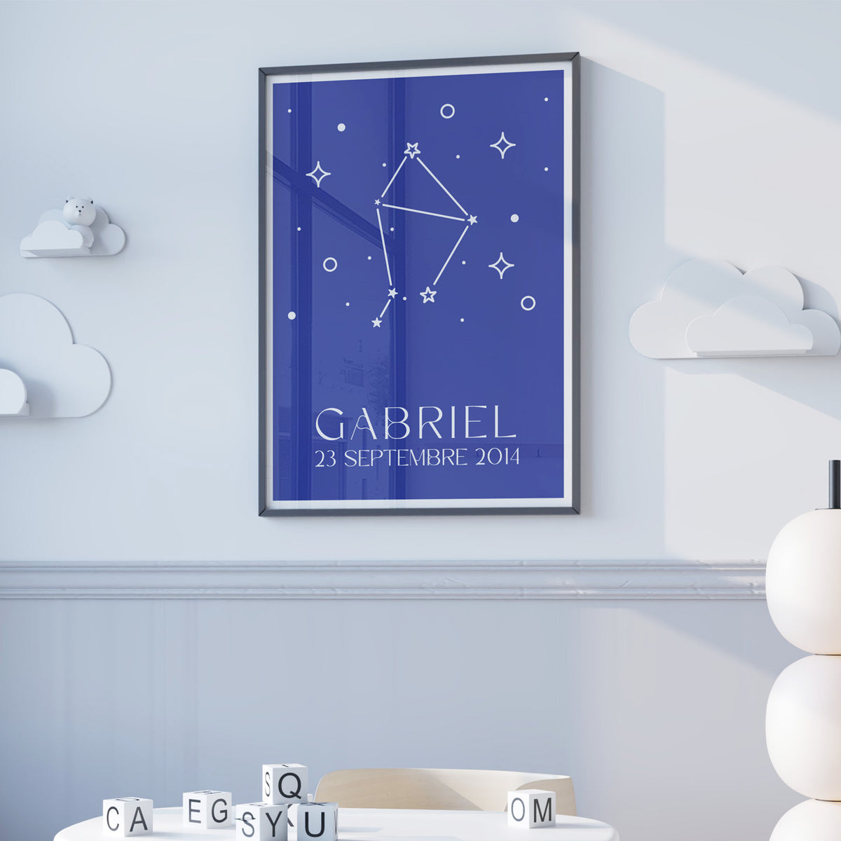 Affiche zodiacale avec constellations sur fond sombre