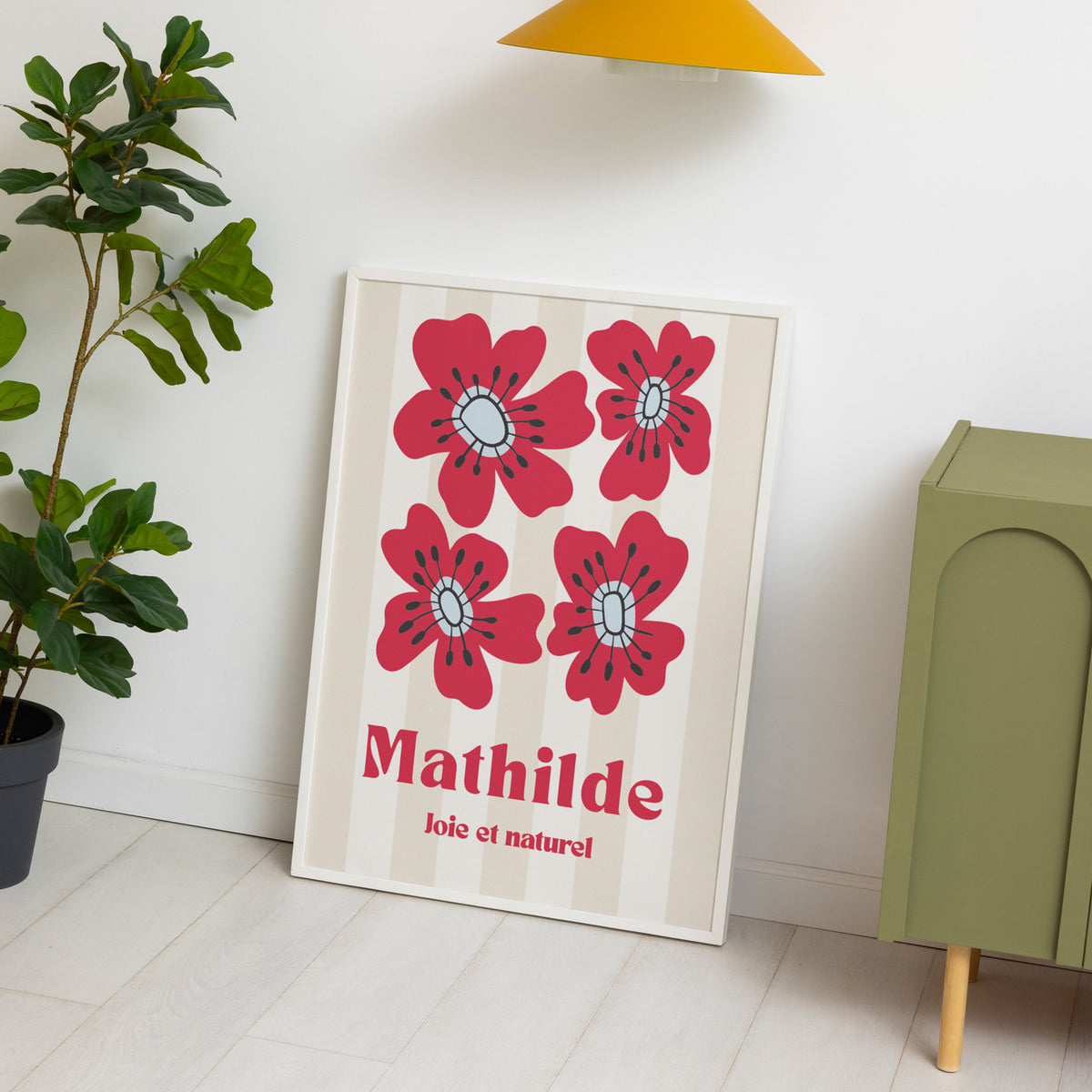 Affiche coquelicots avec pétales rouges sur fond clair.