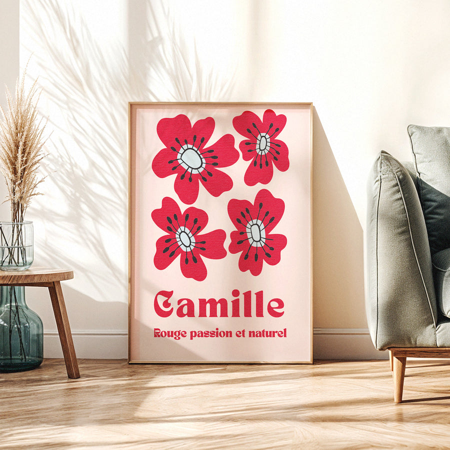 Affiche coquelicots avec pétales rouges sur fond clair
