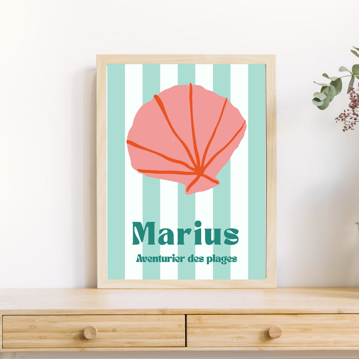 Affiche personnalisée de coquillage sur fond de plage