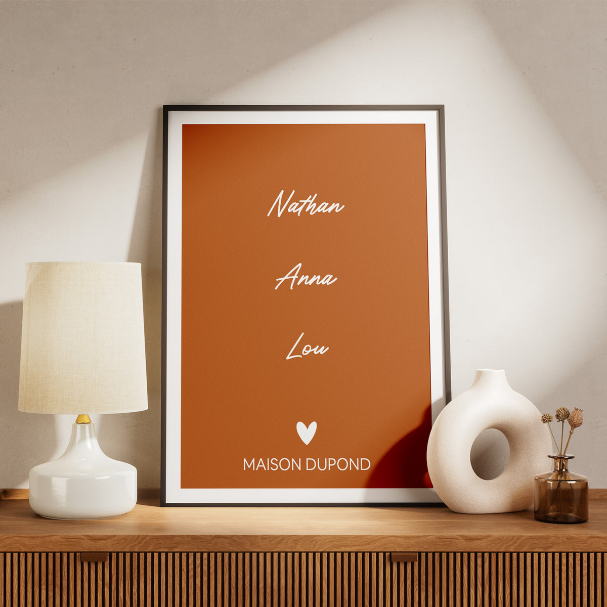 Affiche personnalisée avec prénoms en écriture élégante