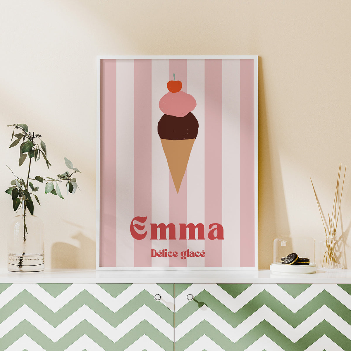Affiche colorée de glaces avec des détails ludiques