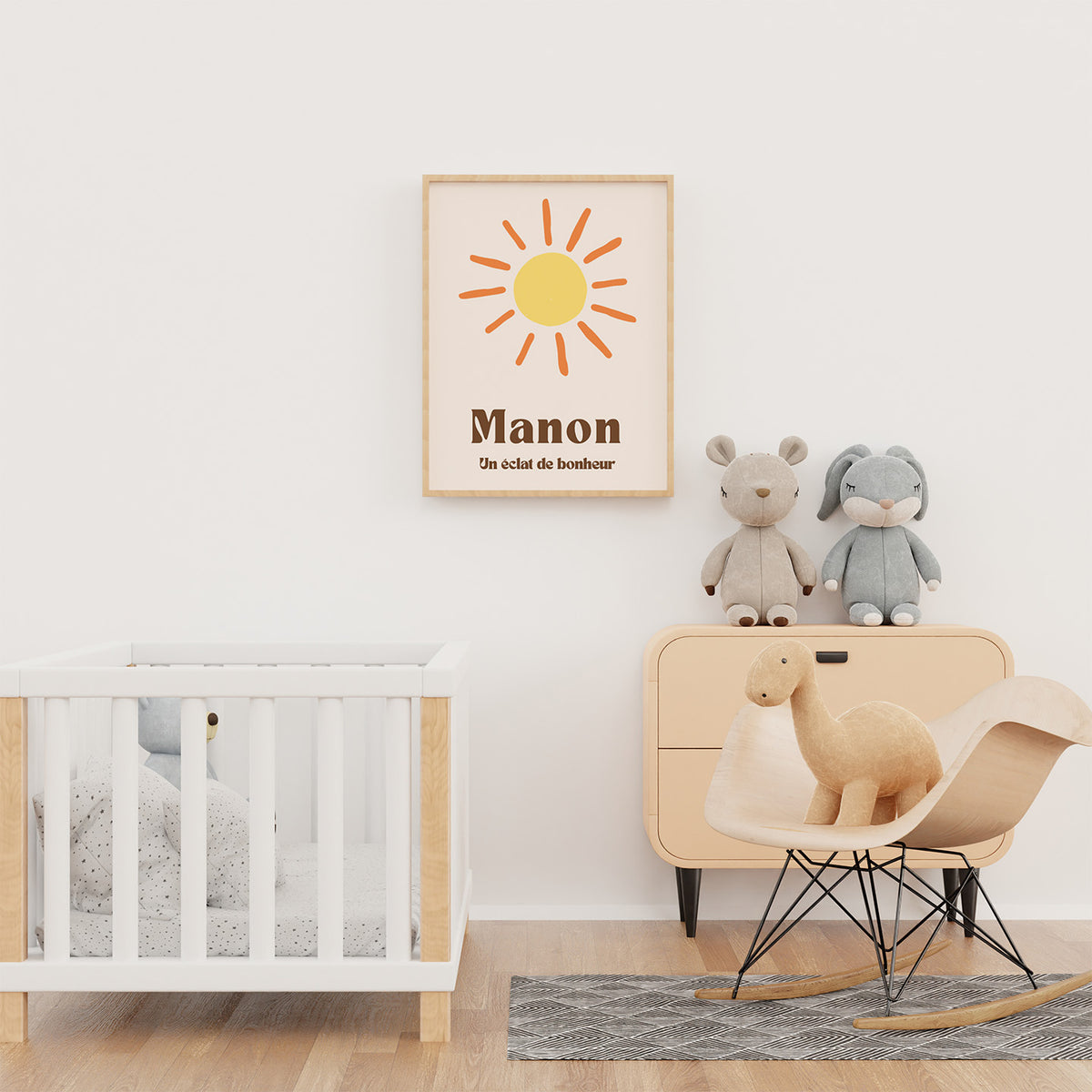 Affiche moderne avec rayons stylisés évoquant le soleil