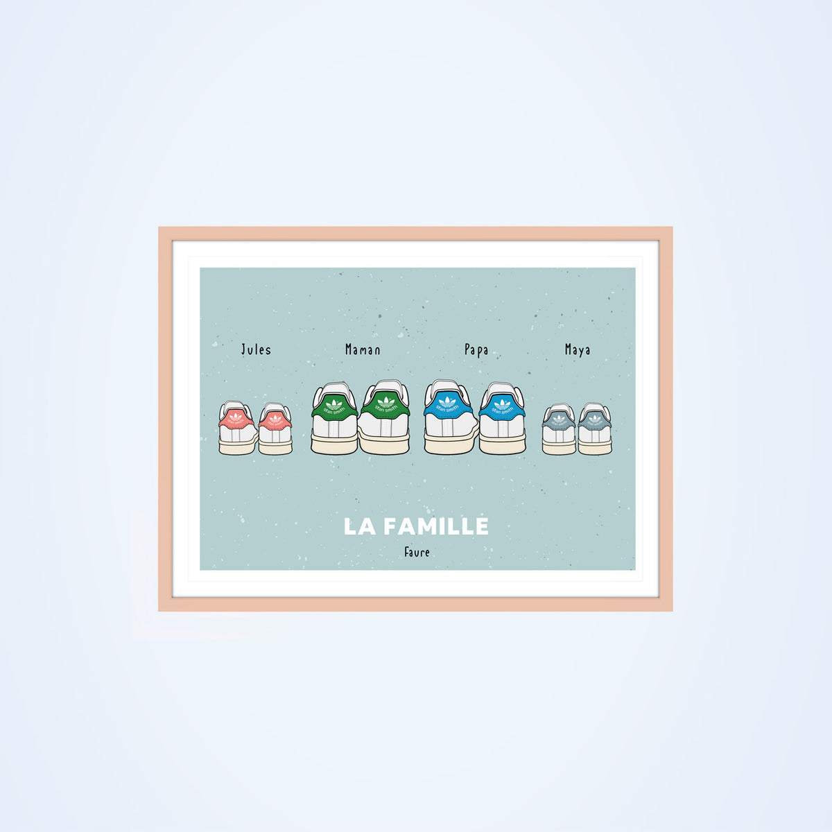 Affiche illustrant des baskets blanches sur fond clair.