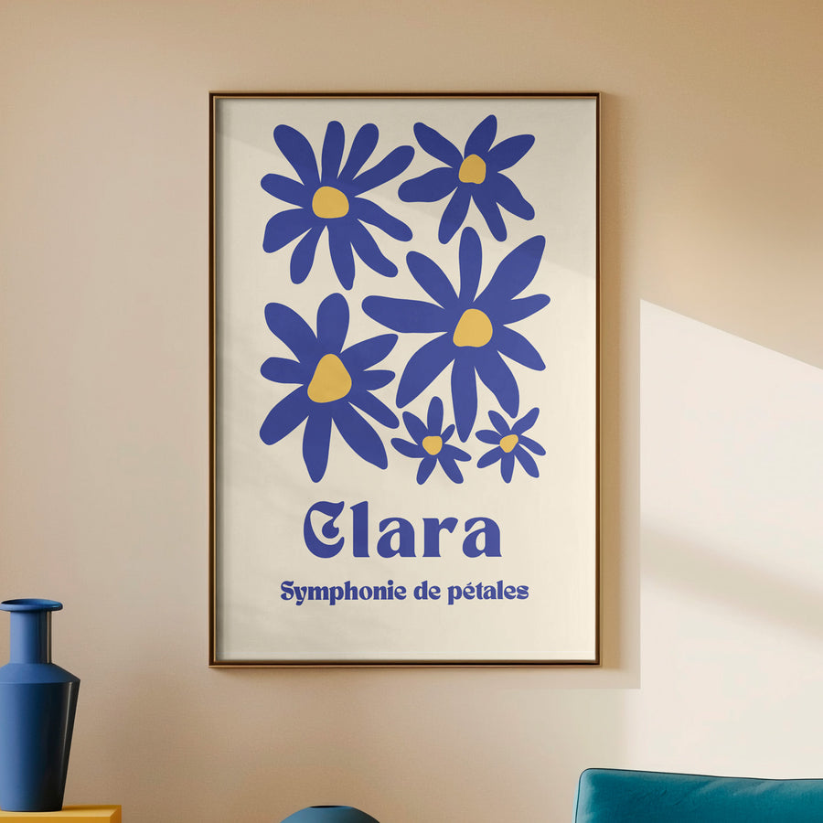 Affiche de marguerites avec pétales blancs et cœurs dorés.