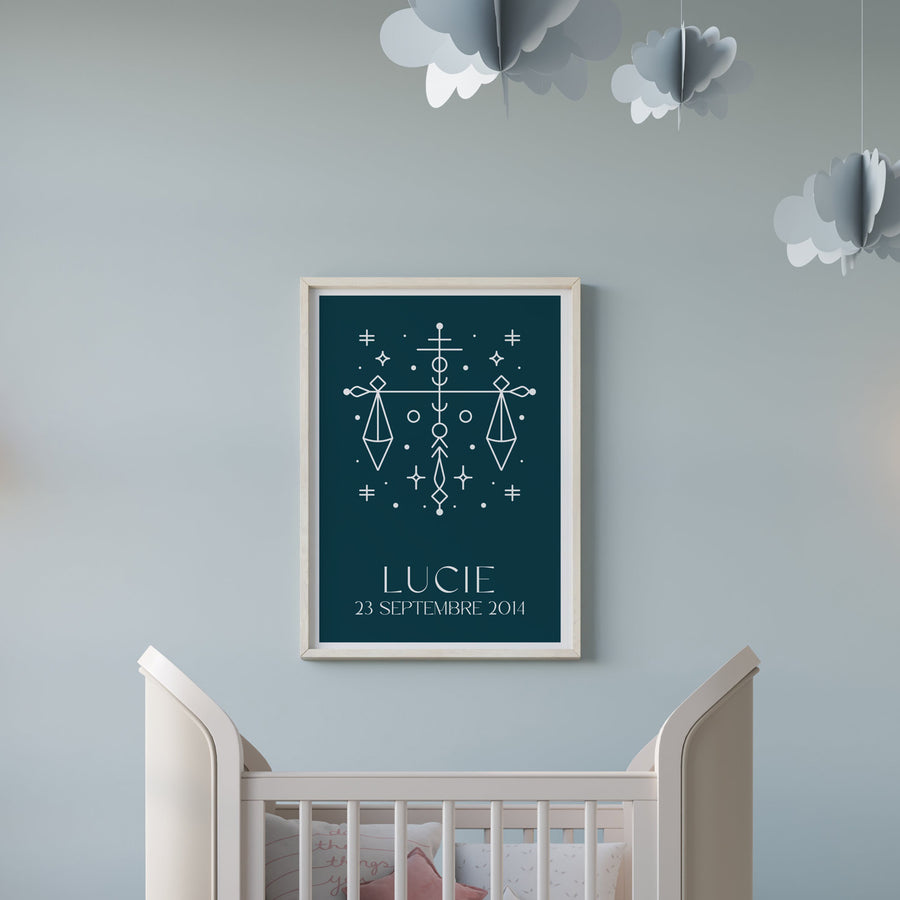 Affiche du signe astrologique Balance avec motifs graphiques