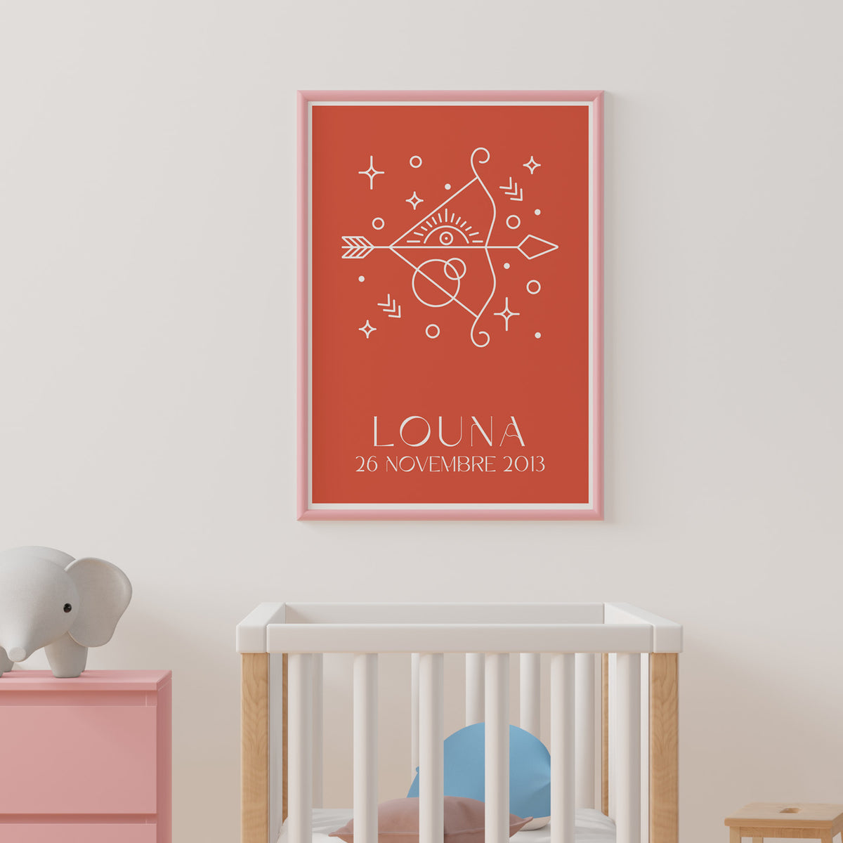 Affiche du signe astrologique Sagittaire avec motifs graphiques.