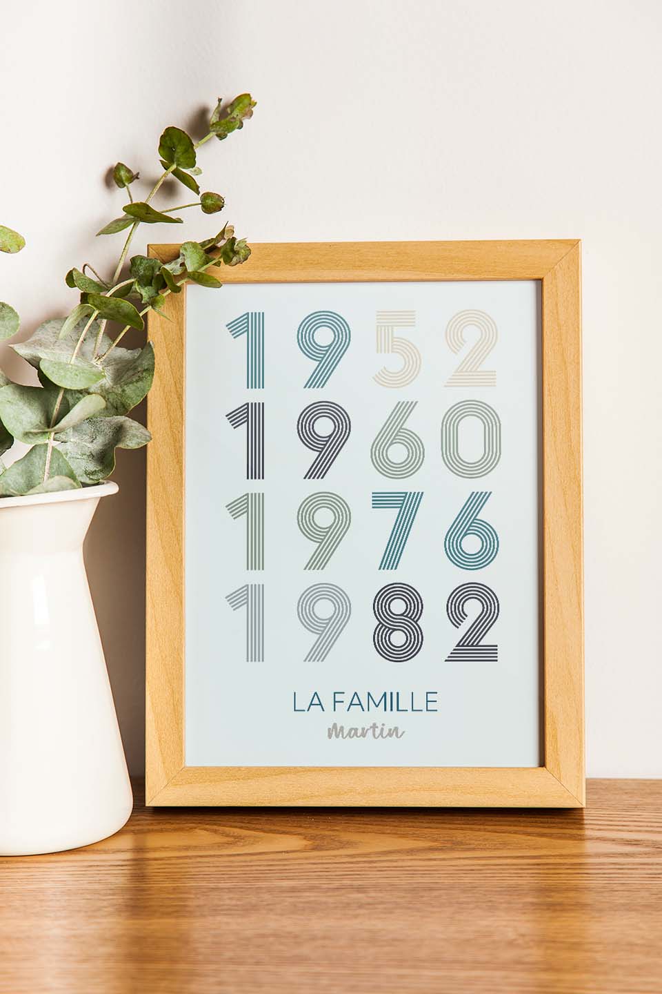 Affiche personnalisée avec des dates marquantes en typographie élégante.