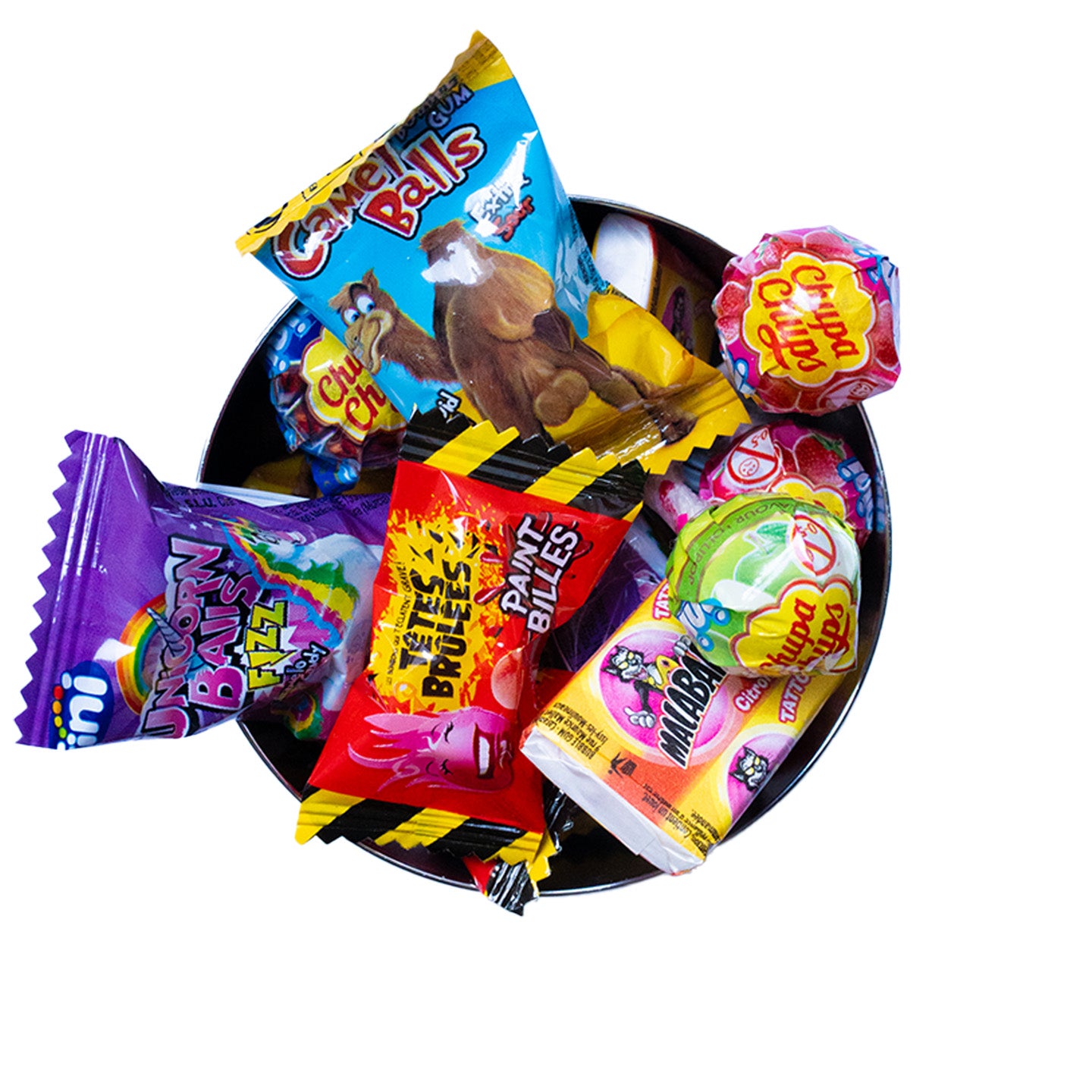 Boîte de bonbons personnalisés avec un design coloré et ludique