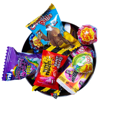 Boîte de bonbons personnalisés avec un design coloré et ludique