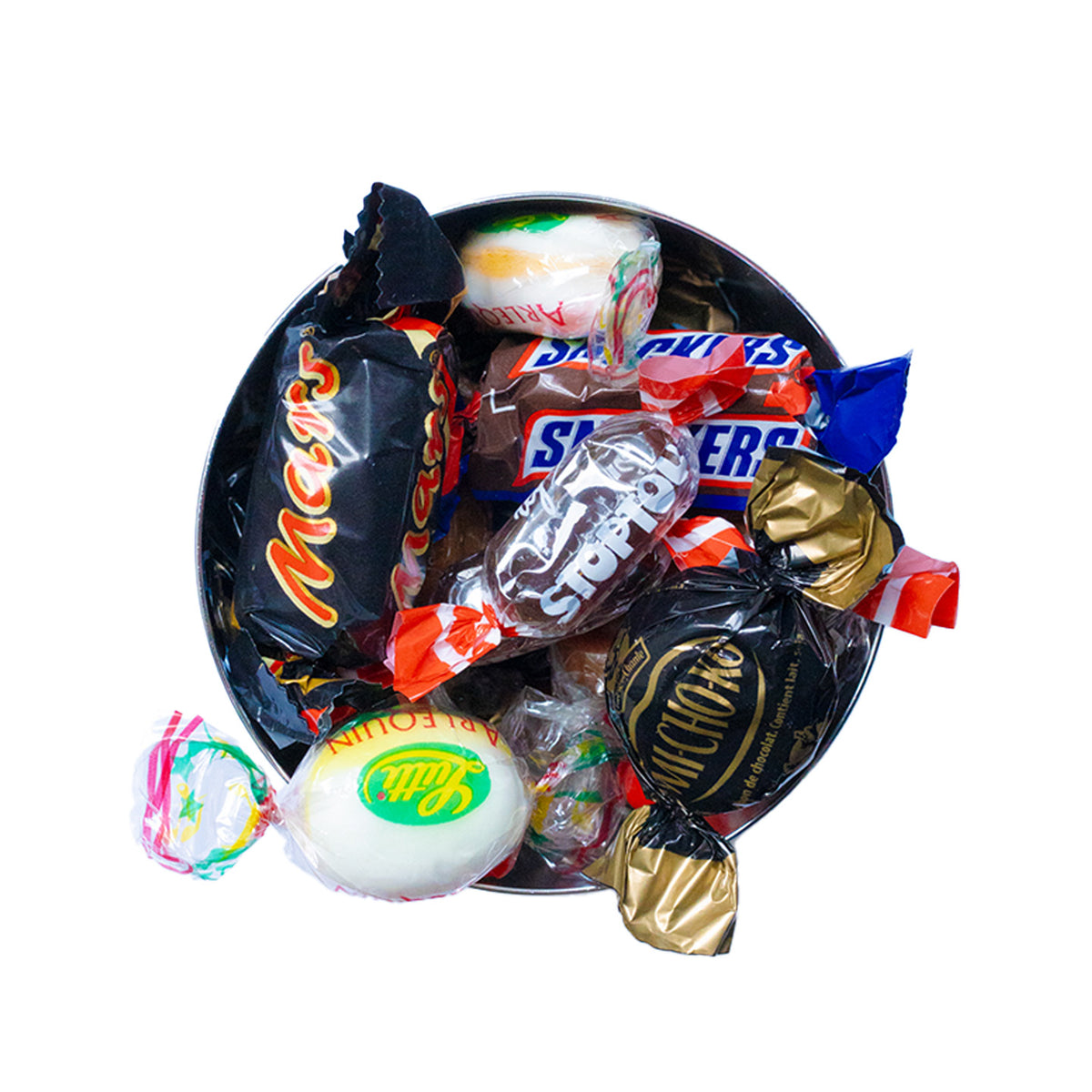Boîte de bonbons personnalisés avec un motif coloré et joyeux