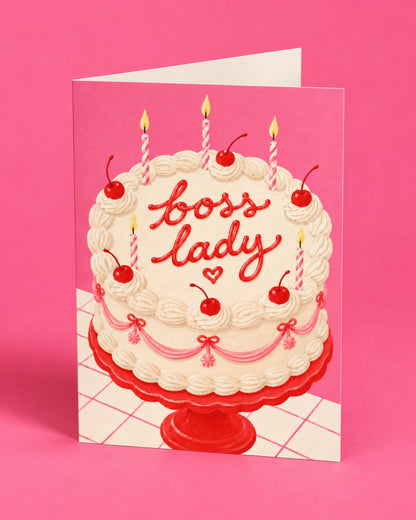 Carte personnalisée 'Boss Lady' avec design élégant et typographie stylée