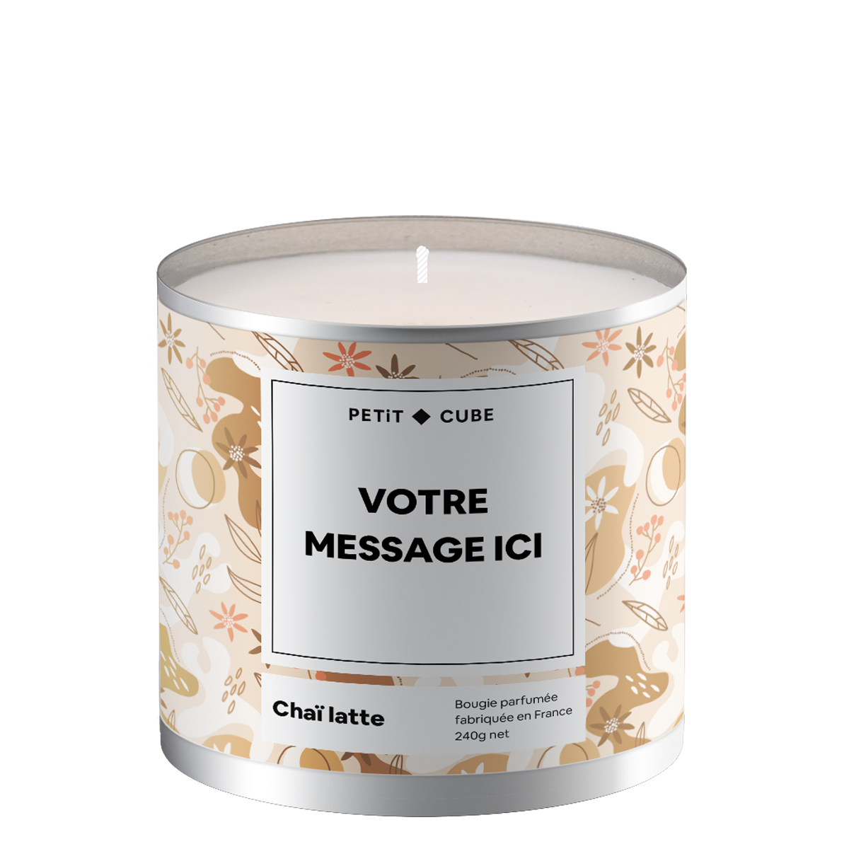 Bougie personnalisée avec motif élégant sur la surface.