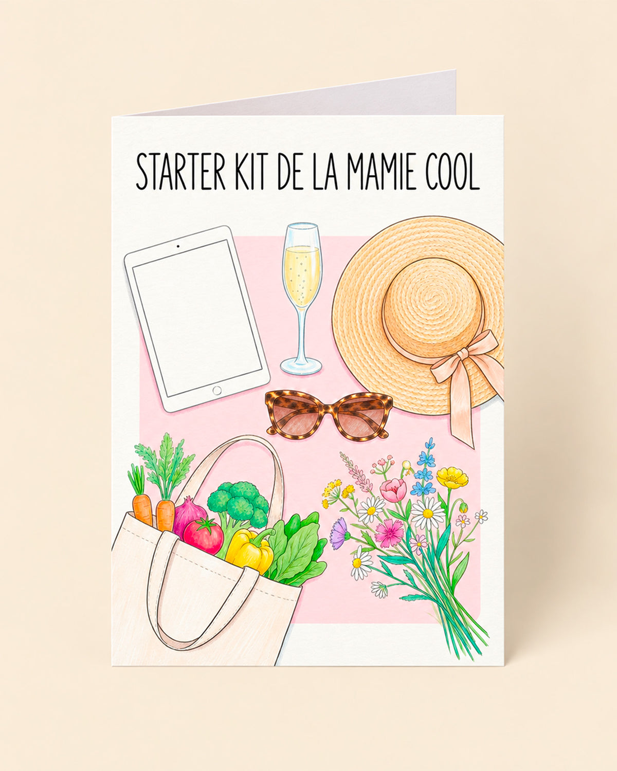 Carte humoristique pour mamie avec chapeau et lunettes de soleil