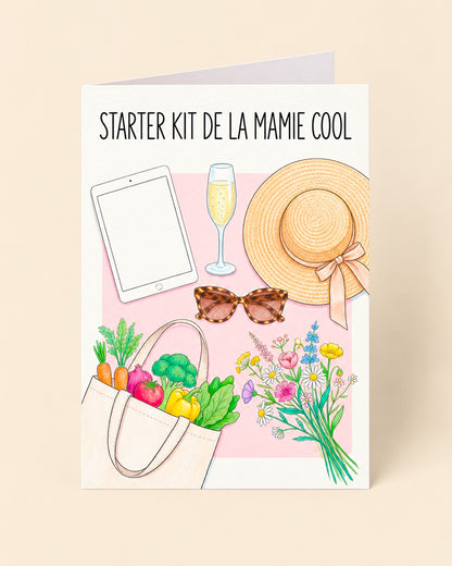 Carte humoristique pour mamie avec chapeau et lunettes de soleil
