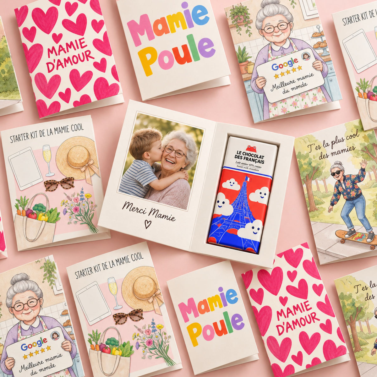 Carte personnalisée pour mamie avec motif floral délicat