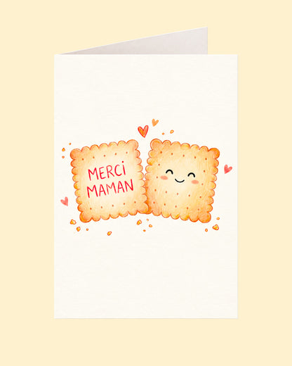 Carte illustrée avec deux biscuits complices pour maman