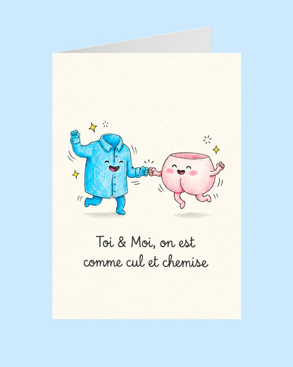 Carte humoristique illustrant un duo inséparable