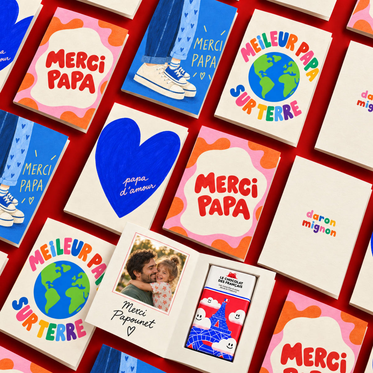 Carte personnalisée pour papa avec motif coloré et photo