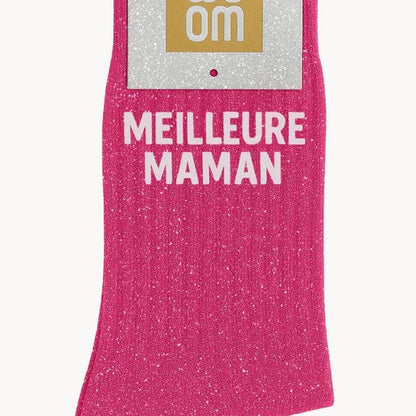 Chaussettes à paillettes avec inscription 'Meilleure Maman