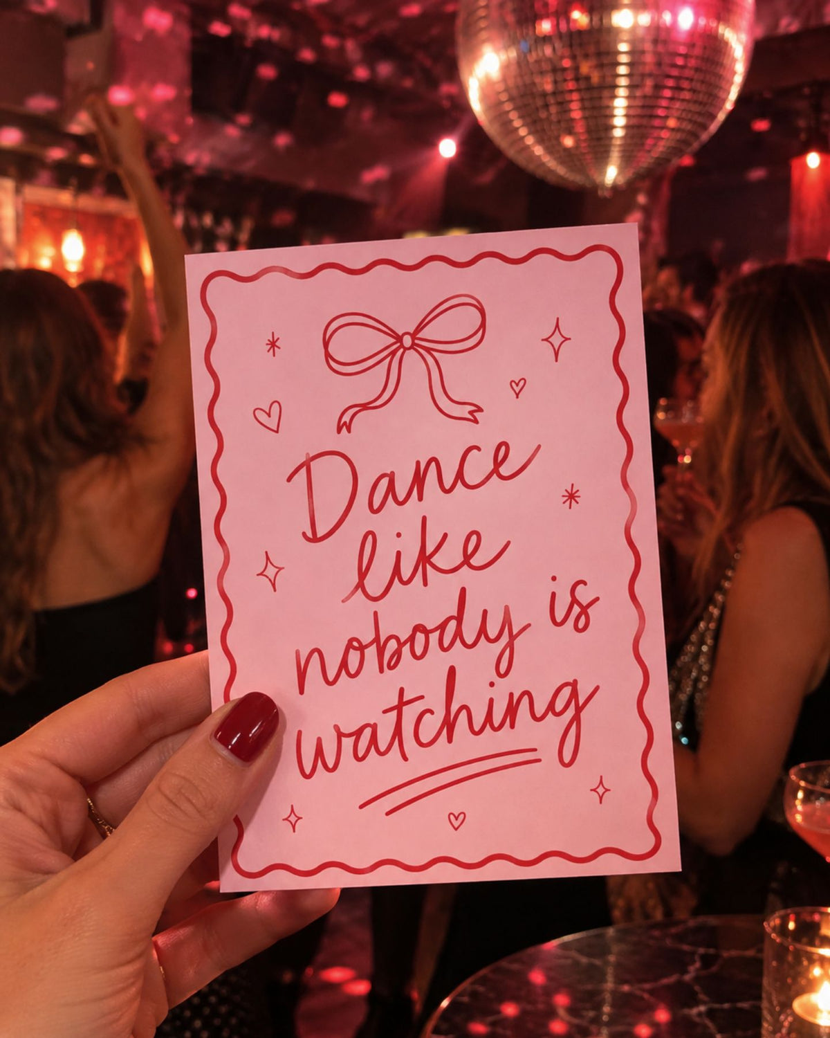 Carte personnalisée avec motif de danse et boule à facettes