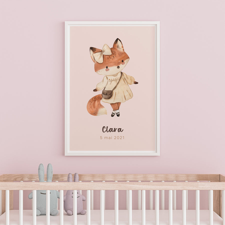 Affiche aquarelle d'animaux pour chambre d'enfant, détails colorés.