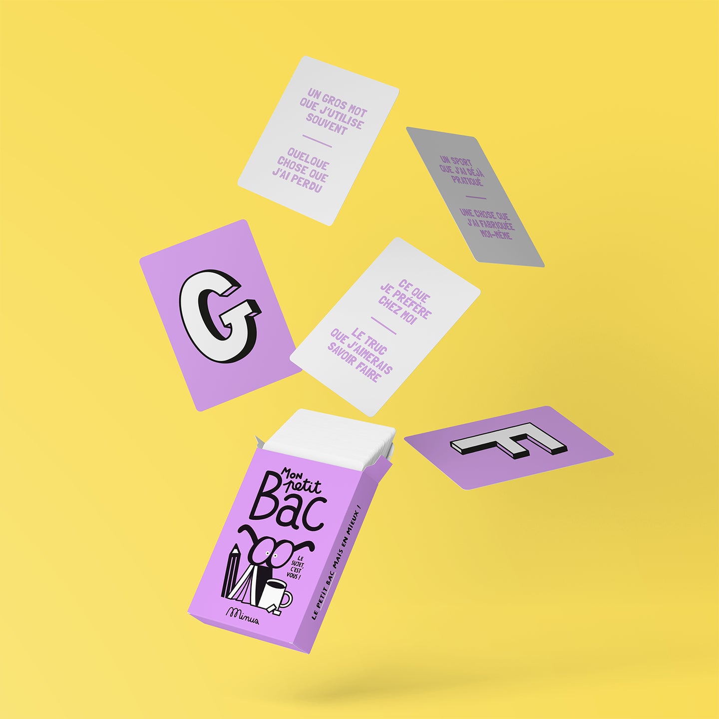 Jeu de cartes Petit Bac avec illustrations colorées et amusantes