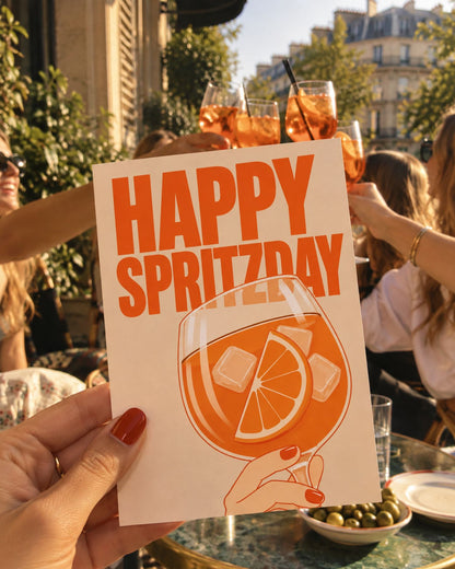 Carte d'anniversaire avec motif festif et verre de Spritz