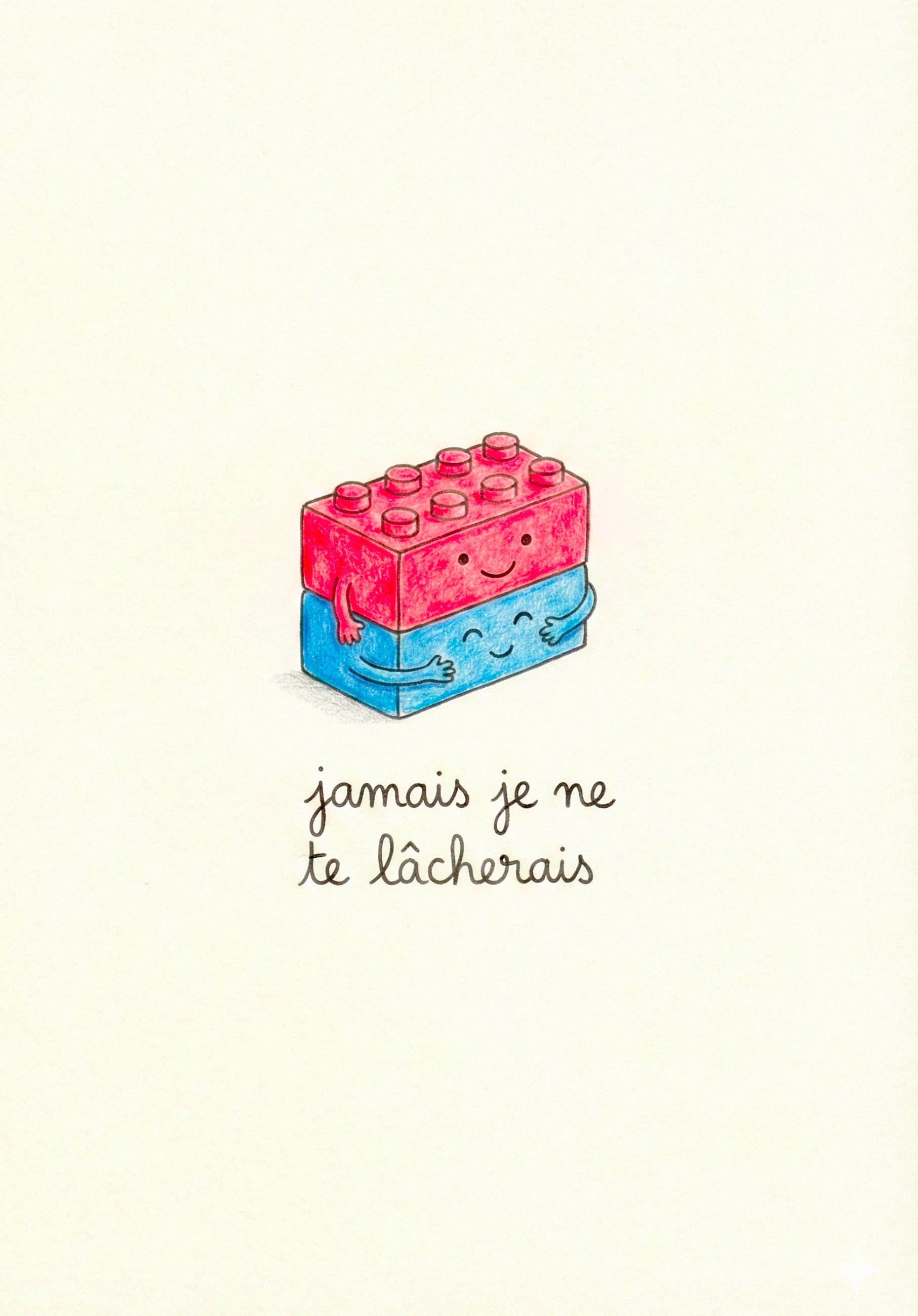 Carte illustrée de briques enlacées, symbole d'amour éternel