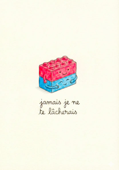 Carte illustrée de briques enlacées, symbole d'amour éternel