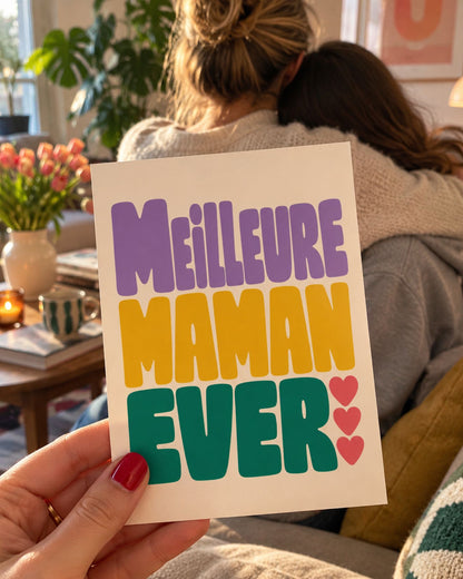 Carte 'Meilleure Maman ever' avec design floral élégant