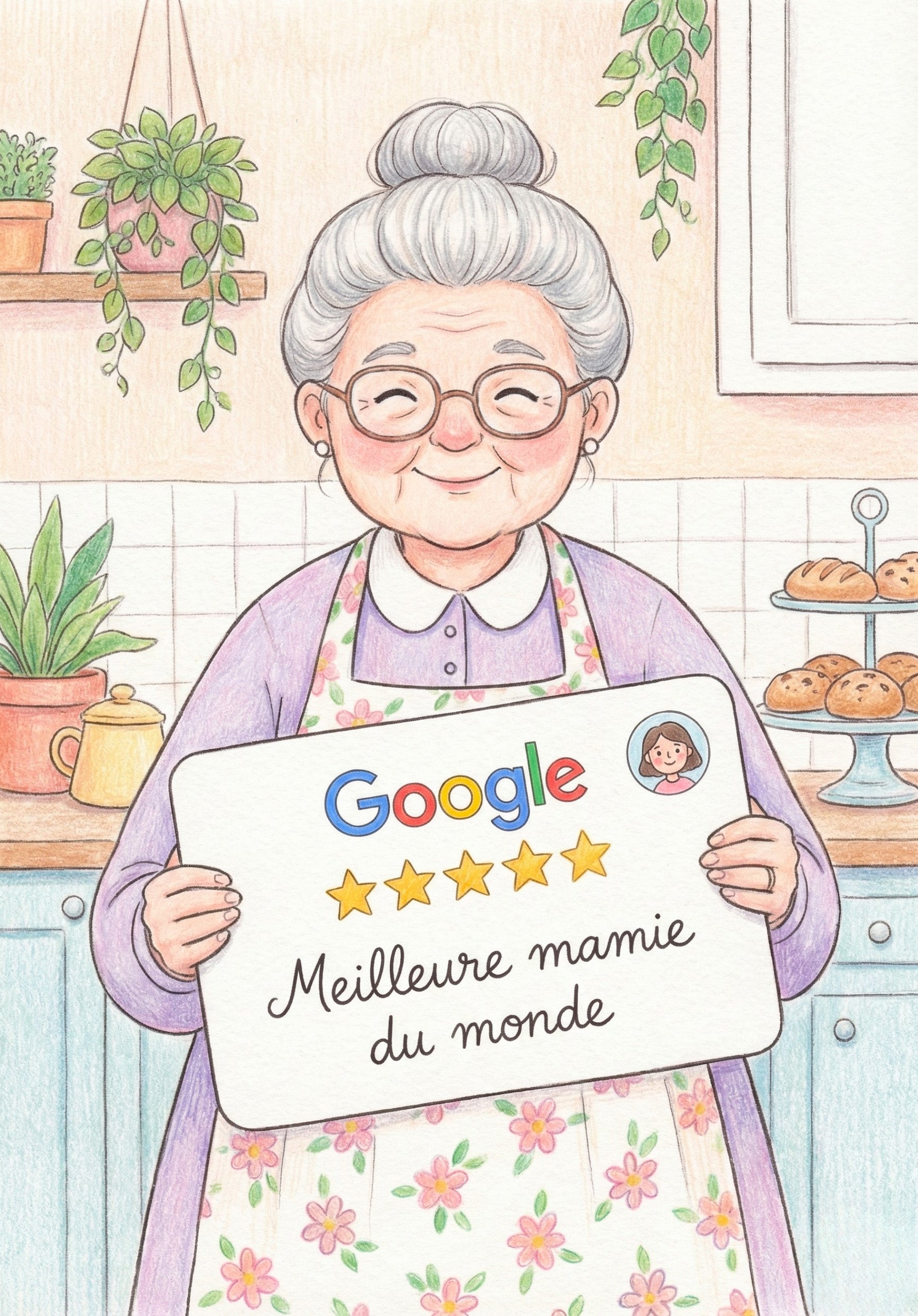 Carte illustrée 5 étoiles pour la meilleure mamie du monde