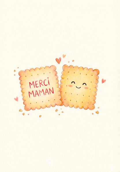 Carte illustrée avec deux biscuits complices pour maman