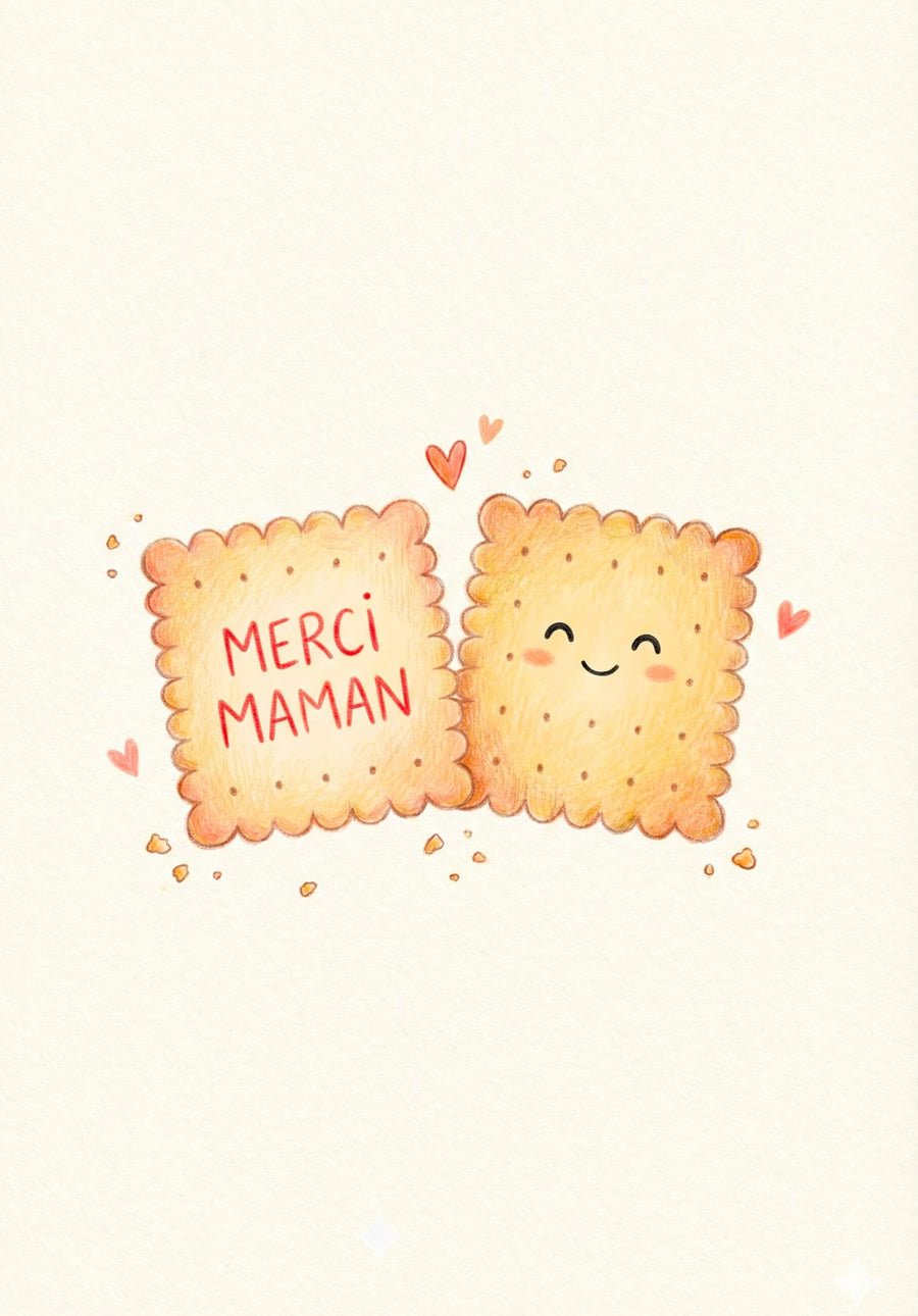 Carte illustrée avec deux biscuits complices pour maman