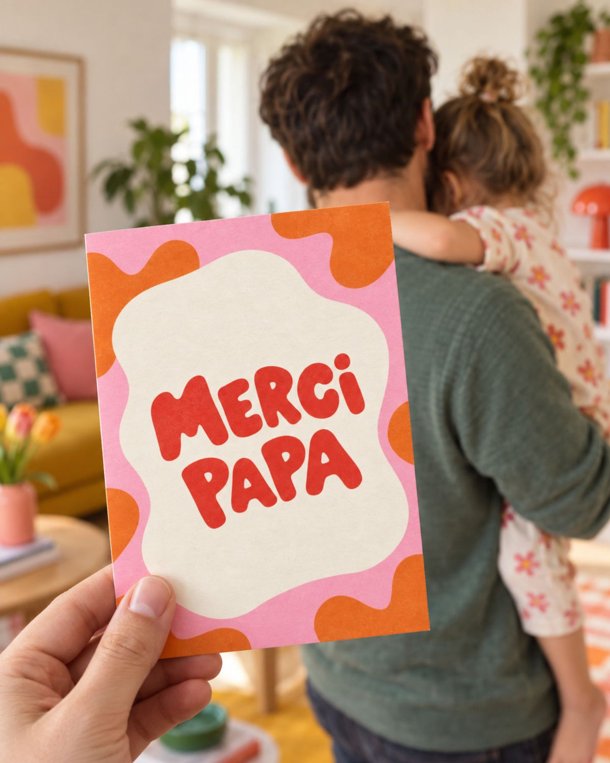 Carte colorée Merci Papa avec illustrations joyeuses
