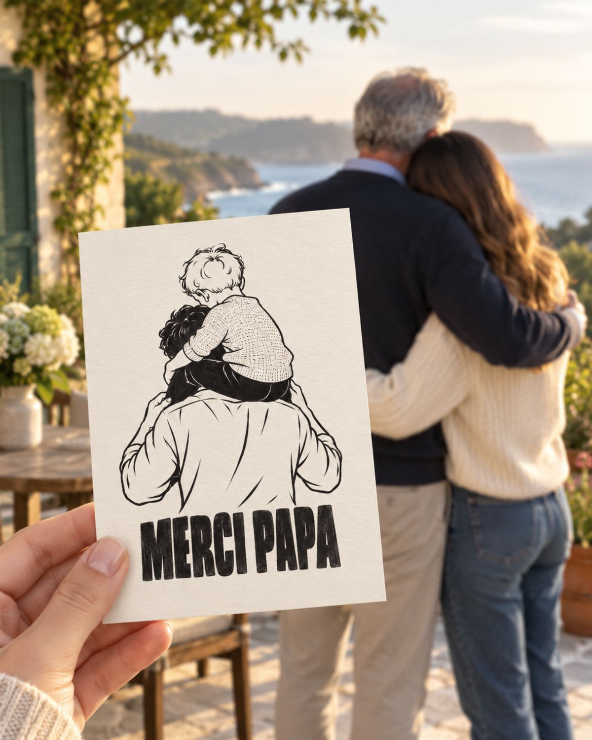 Carte illustrée 'Merci Papa' avec design coloré et joyeux