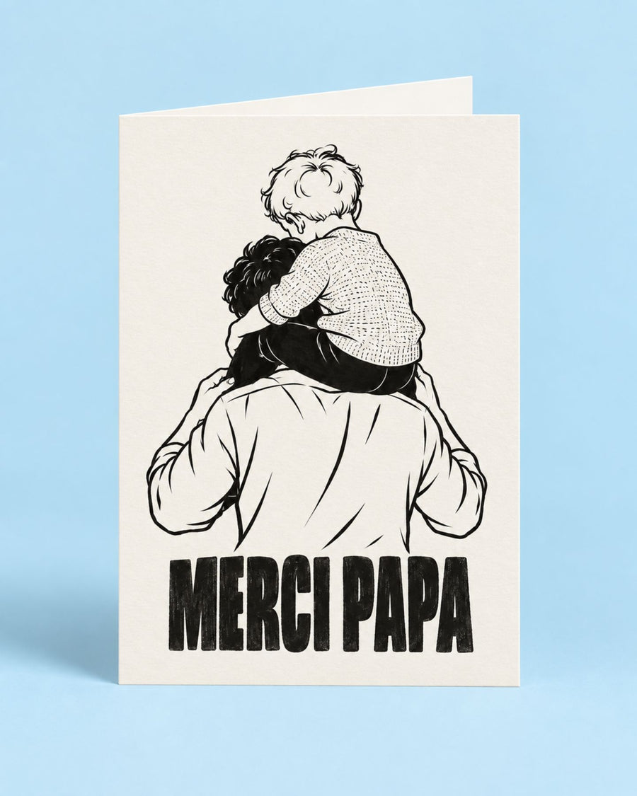Carte illustrée 'Merci Papa' avec design coloré et joyeux