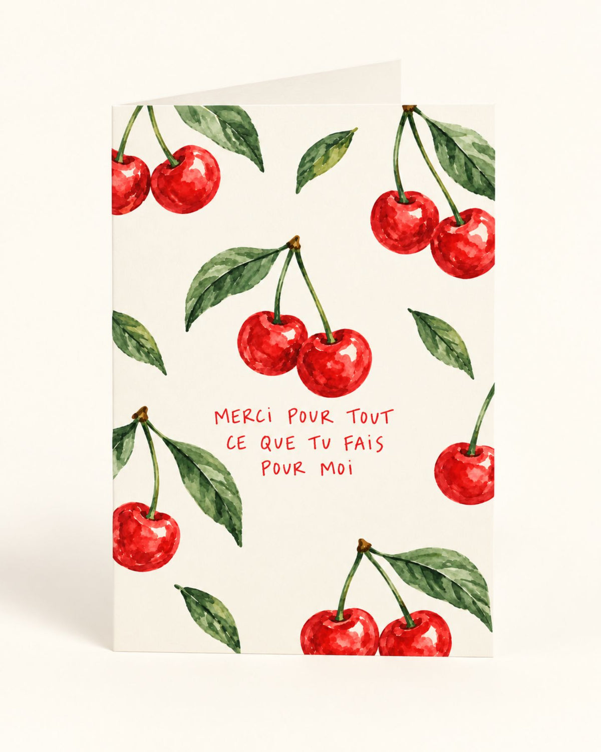 Carte de remerciement illustrée de cerises rouges à l’aquarelle