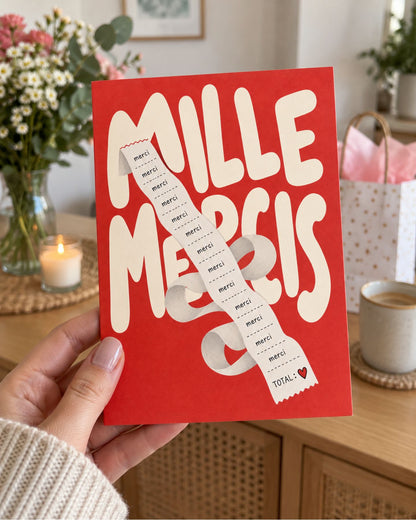 Carte Mille Mercis avec design élégant et texture mate