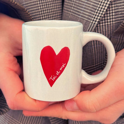 Mini mug Toi et Moi avec cœur rouge sur fond blanc