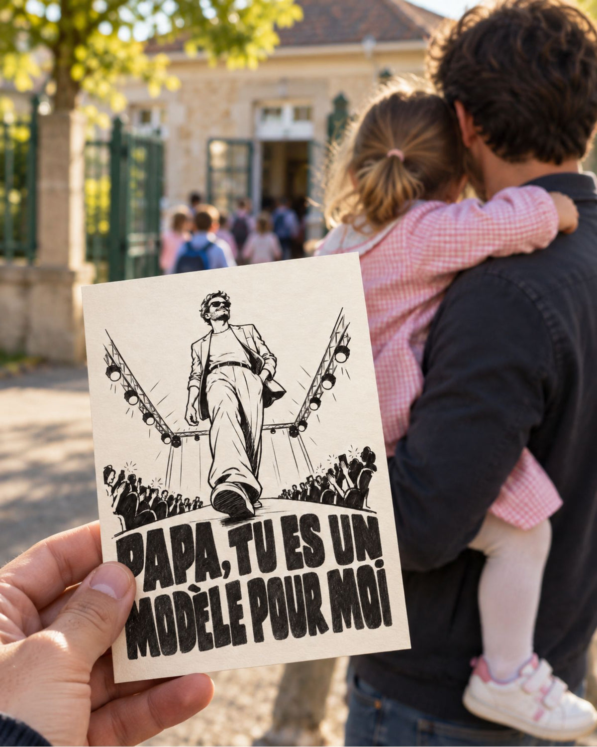 Carte humoristique pour papa avec design coloré et texte