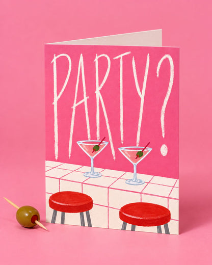 Carte personnalisée Party Martini avec design festif en avant-plan